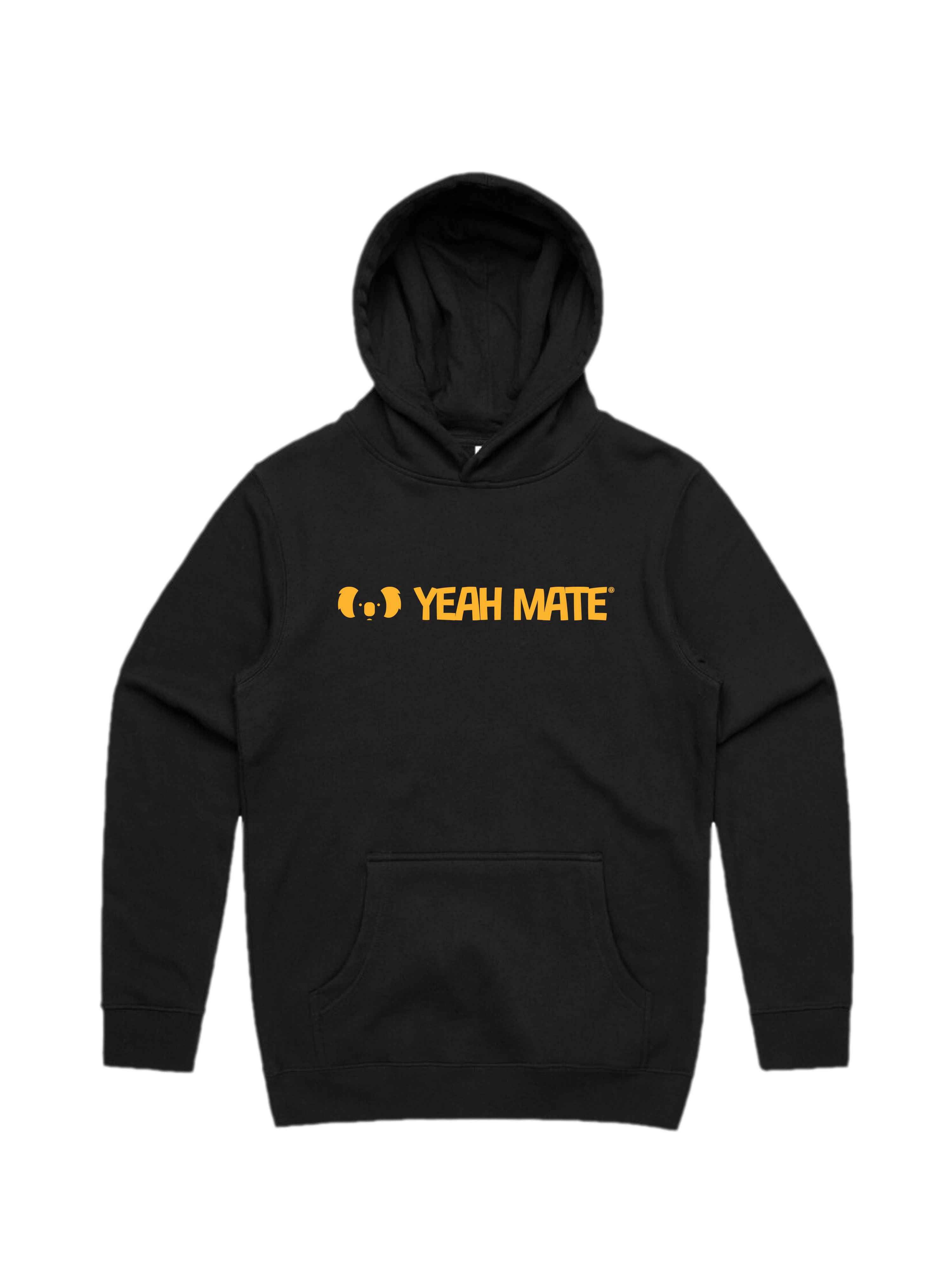 Premium Fit Hoodie - Unisex Fit - Linear Logo - Black  - Yeah Mate Classic™ Clothing
