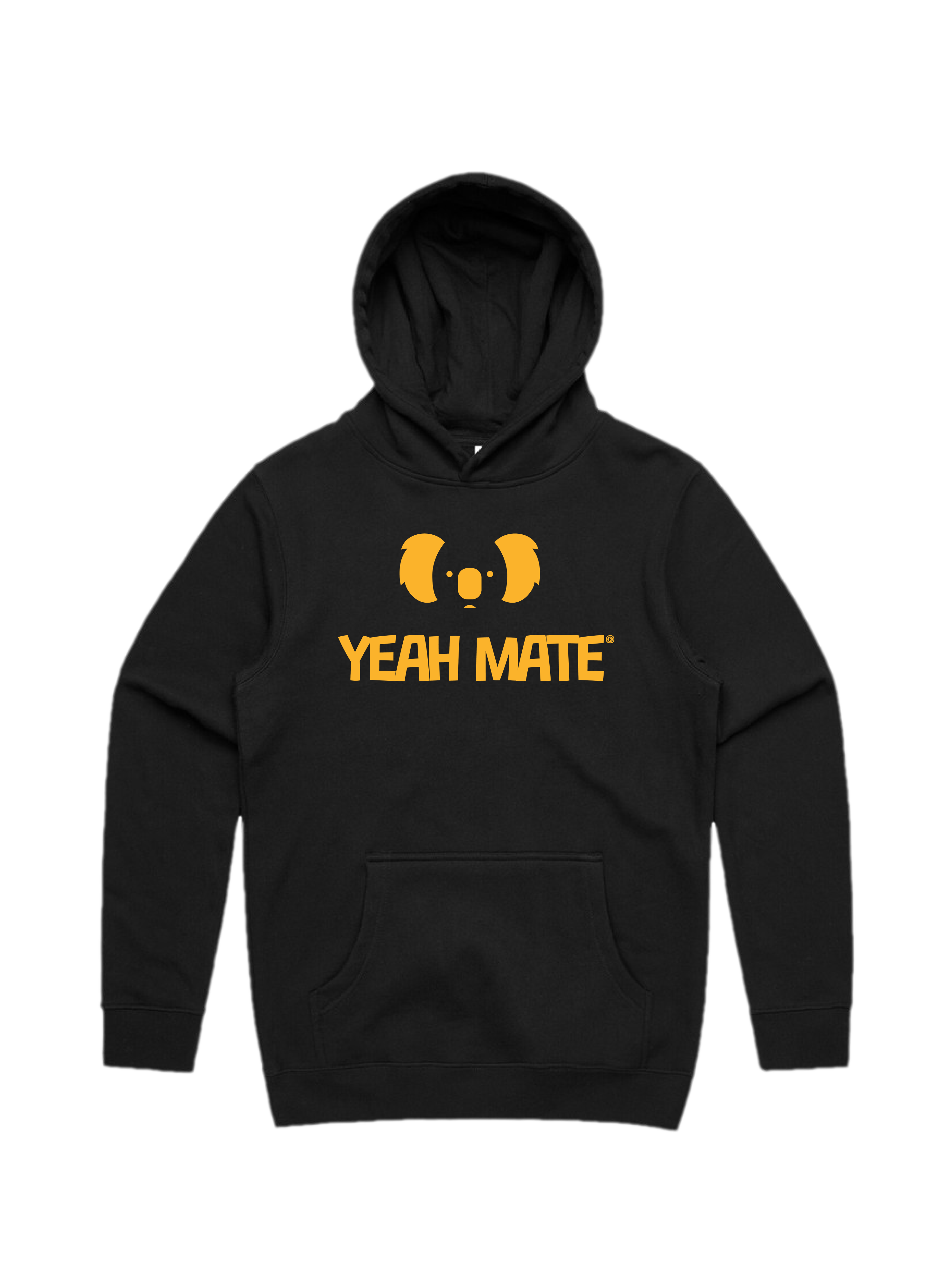 Premium Fit Hoodie - Unisex Fit - Stacked Logo - Black  - Yeah Mate Classic™ Clothing
