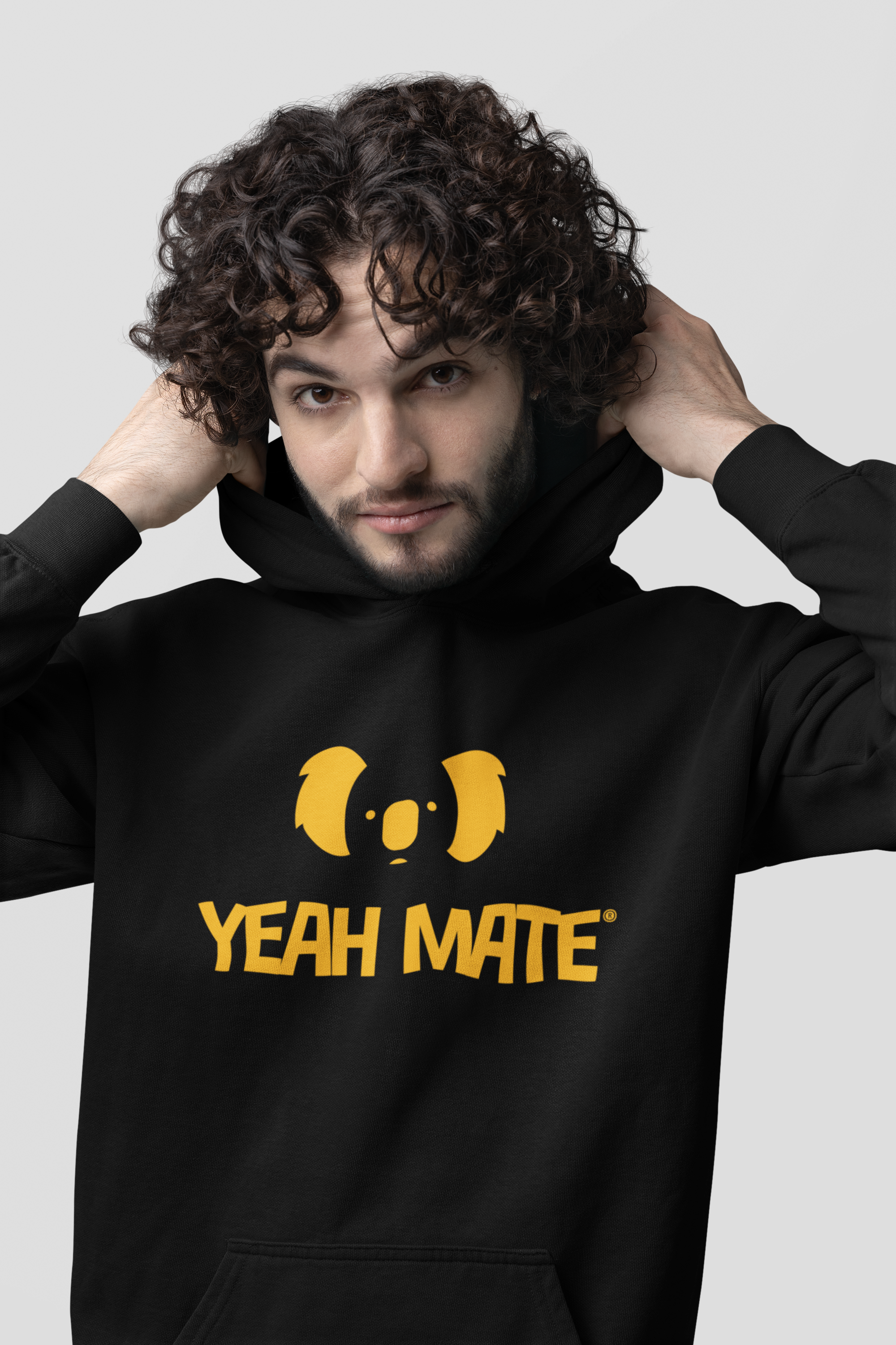 Premium Fit Hoodie - Unisex Fit - Stacked Logo 1 - Black  - Yeah Mate Classic™ Clothing
