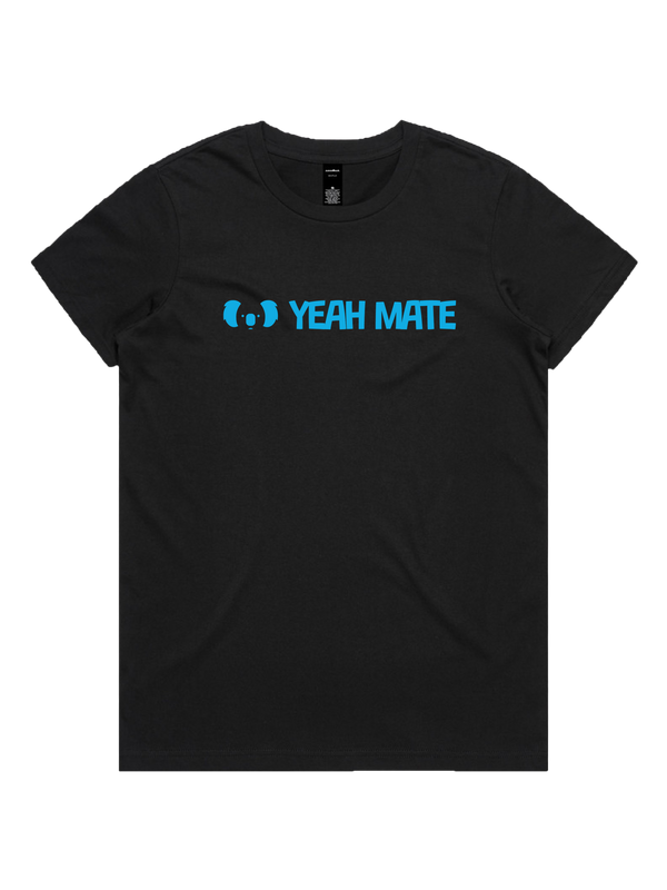 Yeah Mate Linear Logo Ladies Tshirt - Lightning Blue / Black