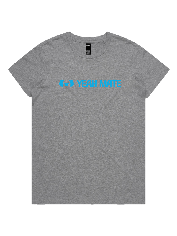 Yeah Mate Linear Logo Ladies Tshirt - Lightning Blue / Grey Marle