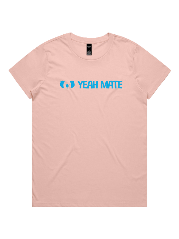 Yeah Mate Linear Logo Ladies Tshirt - Lightning Blue / Pale pink