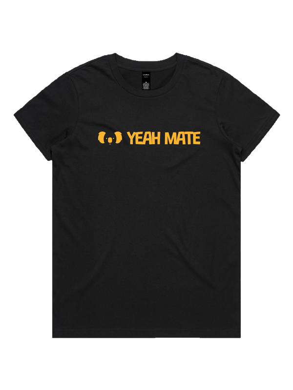 Yeah Mate Linear Logo Ladies Tshirt - Yeah Mate Gold / Black