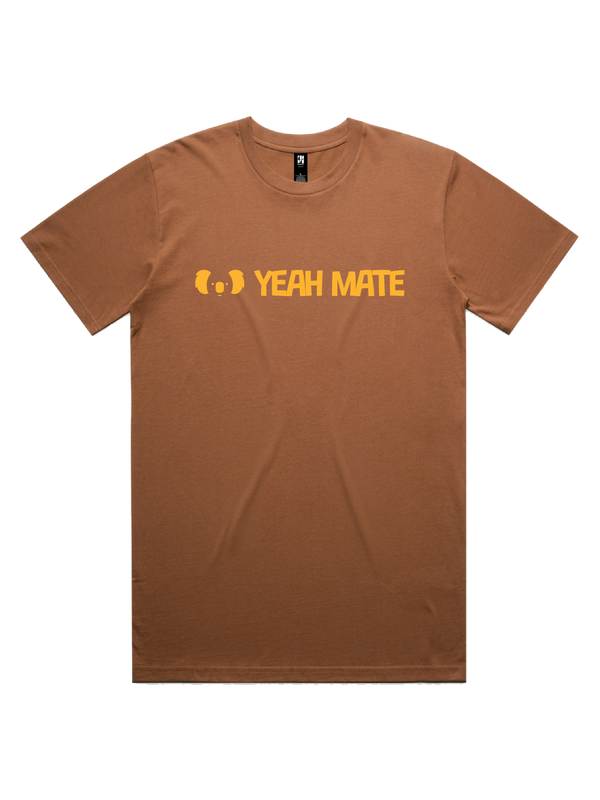 Yeah Mate Linear Logo Mens Tshirt - Yeah Mate Gold / Cocoa