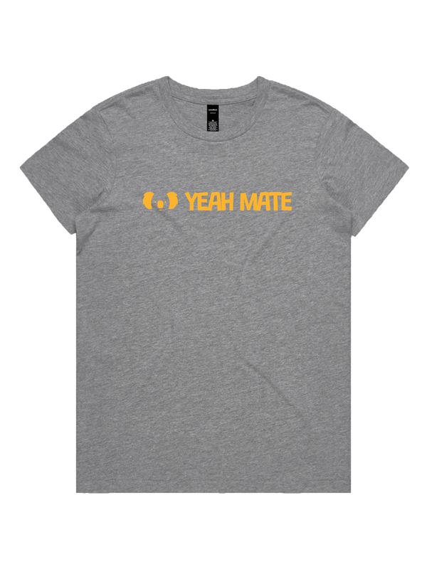 Yeah Mate Linear Logo Ladies Tshirt - Yeah Mate Gold / Grey Marle