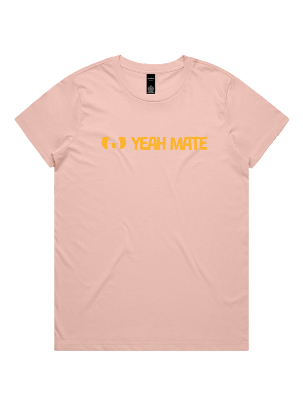 Yeah Mate Linear Logo Ladies Tshirt - Yeah Mate Gold / Pale pink