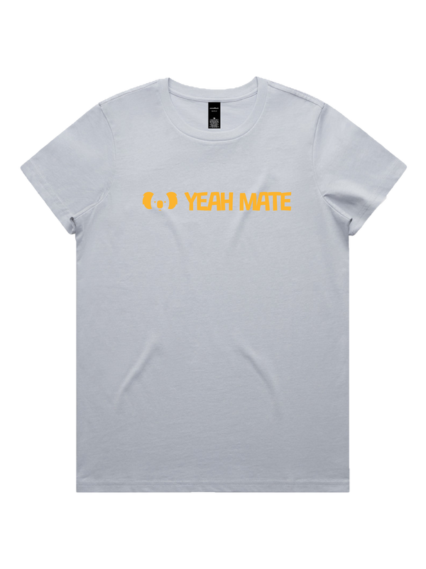 Yeah Mate Linear Logo Ladies Tshirt - Yeah Mate Gold / Powder