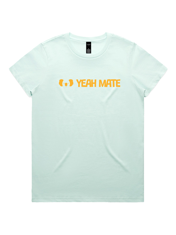 Yeah Mate Linear Logo Ladies Tshirt - Yeah Mate Gold / Seafoam