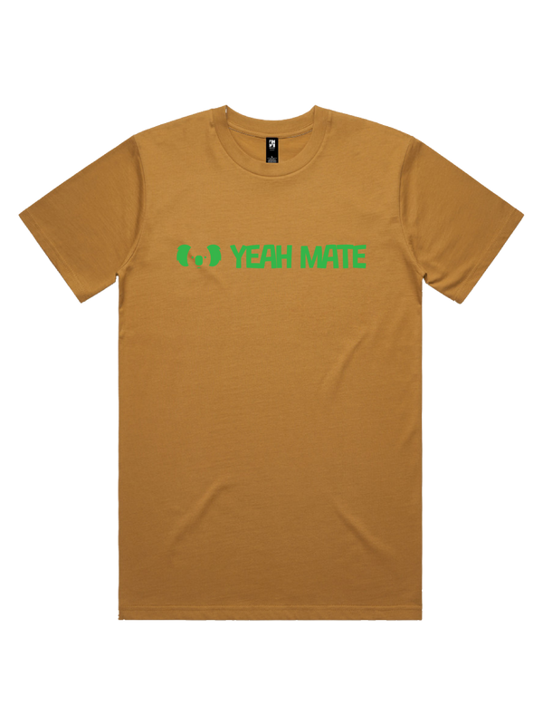 Yeah Mate Linear Logo Mens Tshirt - Grass Green / Camel