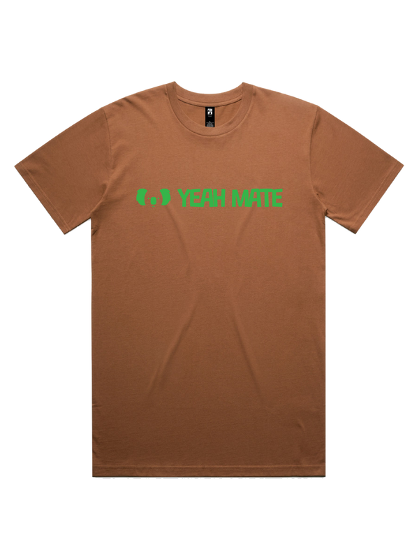 Yeah Mate Linear Logo Mens Tshirt - Grass Green / Cocoa