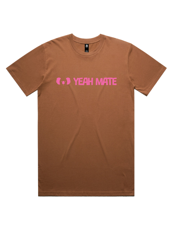 Yeah Mate Linear Logo Mens Tshirt - Sunset Pink / Cocoa