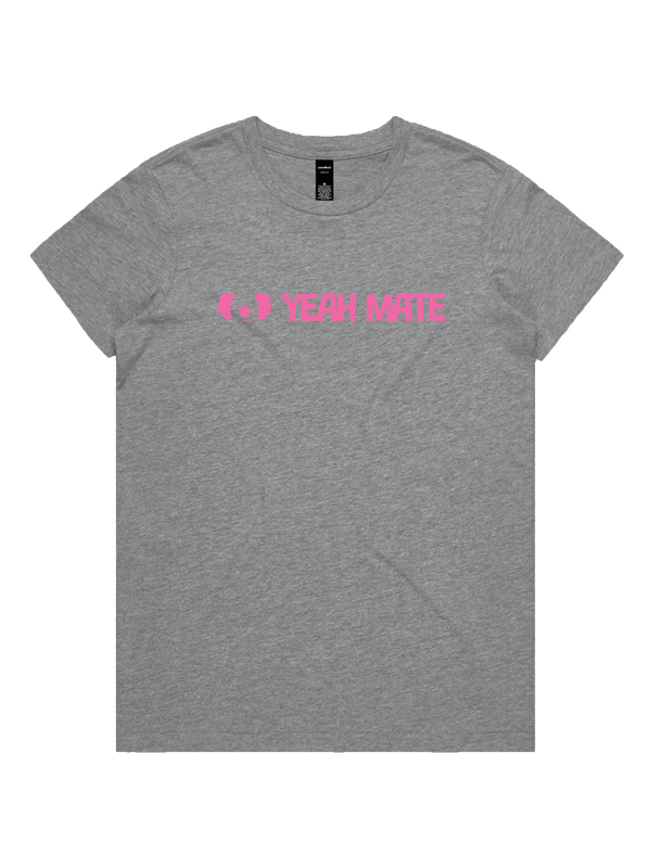 Yeah Mate Linear Logo Ladies Tshirt - Flamin Galah / Grey Marle
