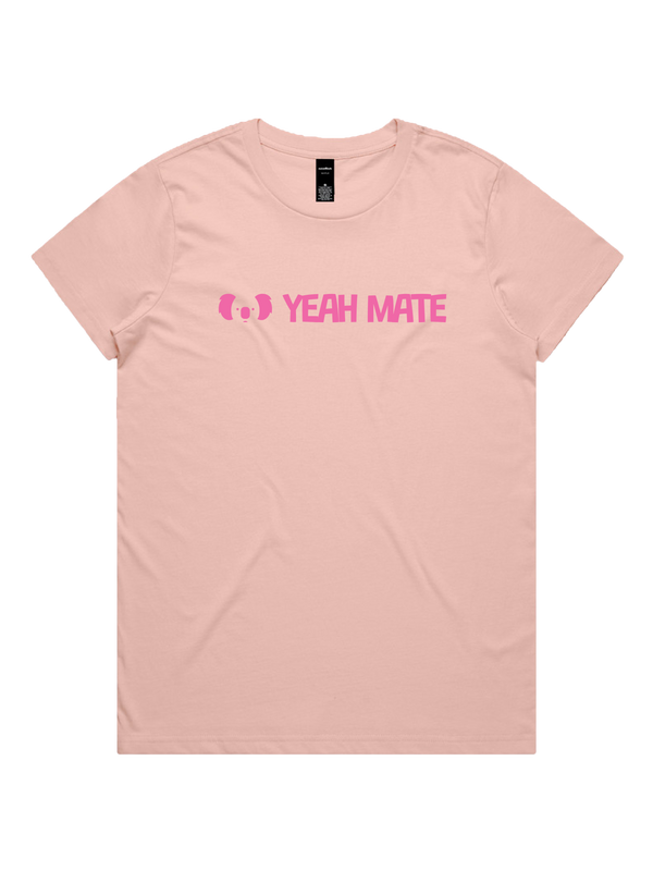 Yeah Mate Linear Logo Ladies Tshirt - Flamin Galah / Pale pink