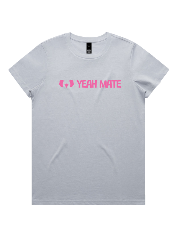 Yeah Mate Linear Logo Ladies Tshirt - Flamin Galah / Powder