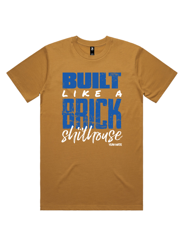 Built Like a Brick Shithouse Mens Tshirt - Lightning Blue / Camel