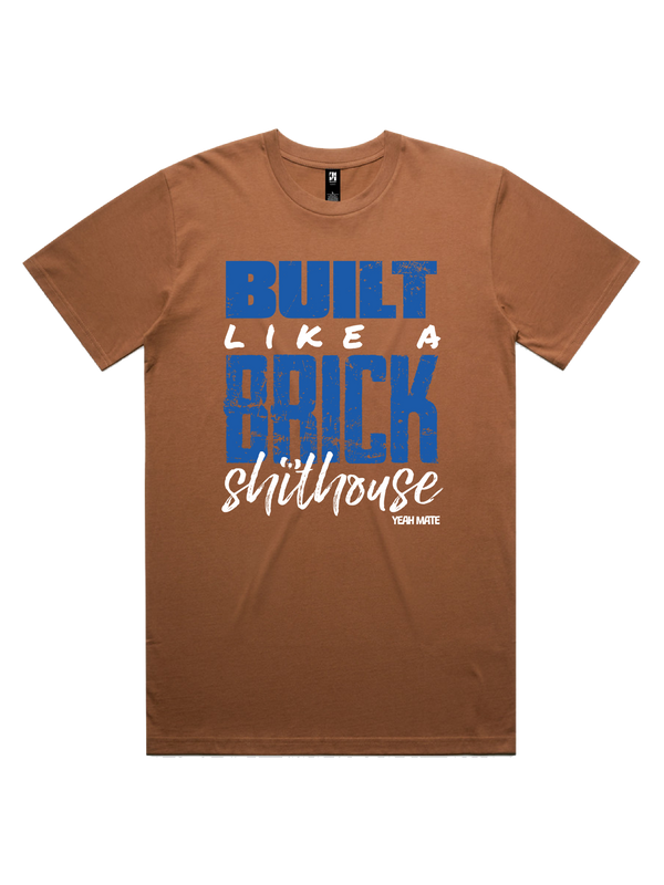 Built Like a Brick Shithouse Mens Tshirt - Lightning Blue / Cocoa