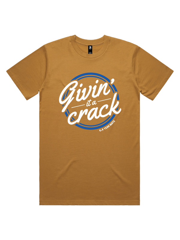 Givin' It a Crack Mens Tshirt - Lightning Blue / Camel