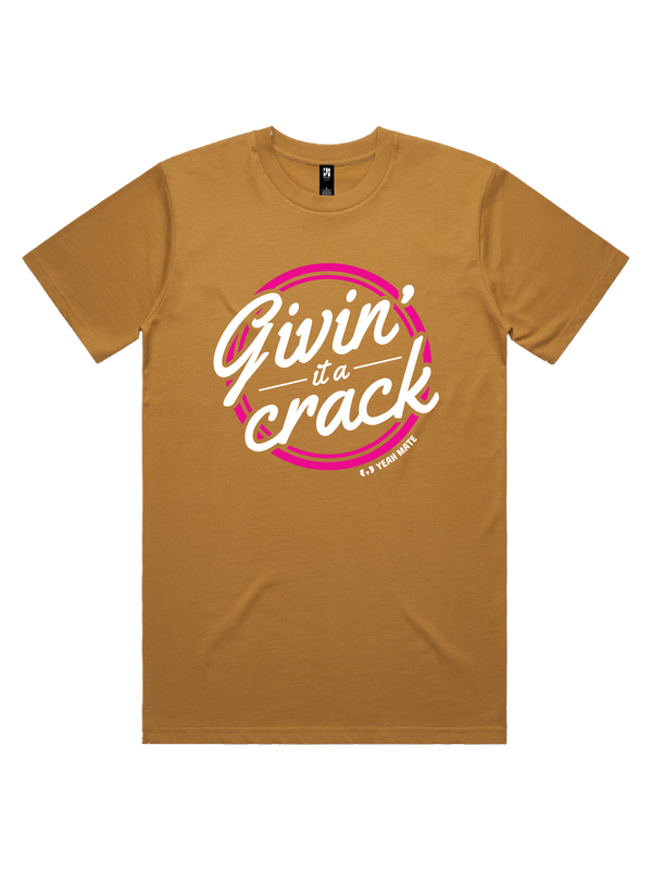 Givin' It a Crack Mens Tshirt - Flaming Galah / Camel