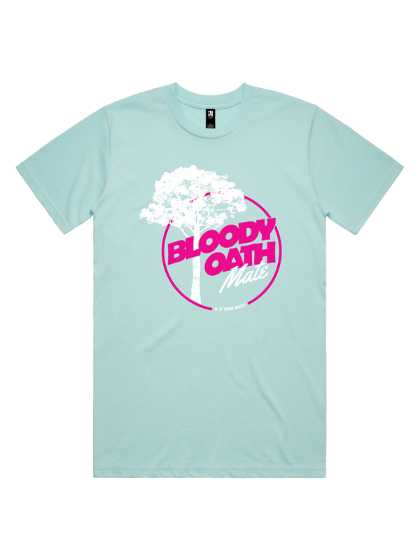 Bloody Oath Mate Mens Tshirt - Flaming Galah / Lagoon