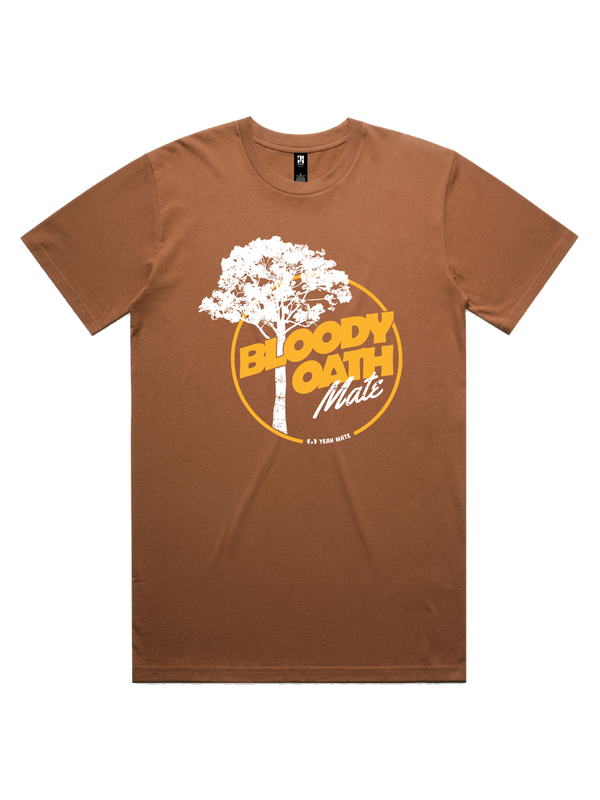 Bloody Oath Mate Mens Tshirt - Yeah Mate Gold / Cocoa