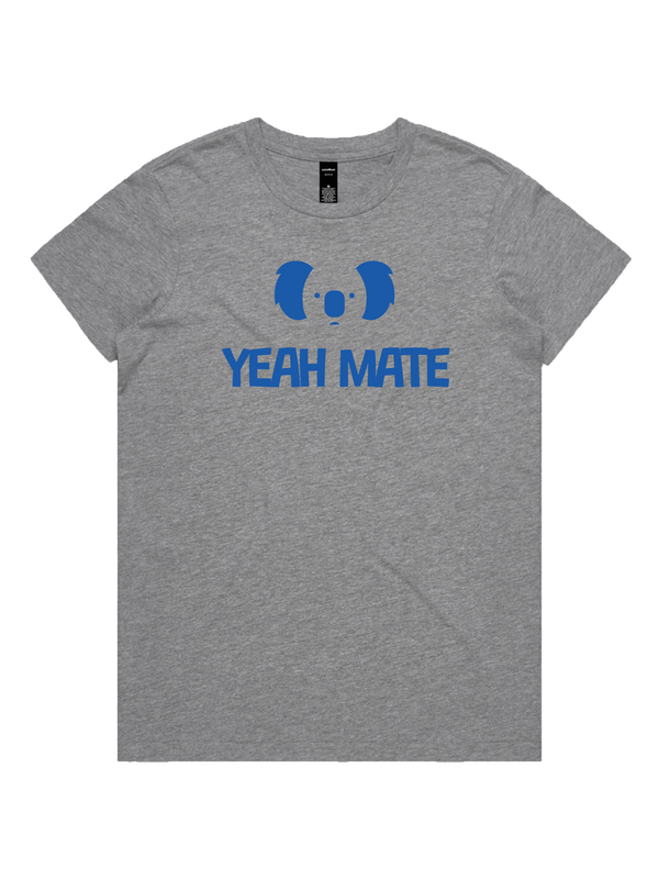 Yeah Mate Logo Stacked Ladies Tshirt - Lightning Blue / Grey Marle