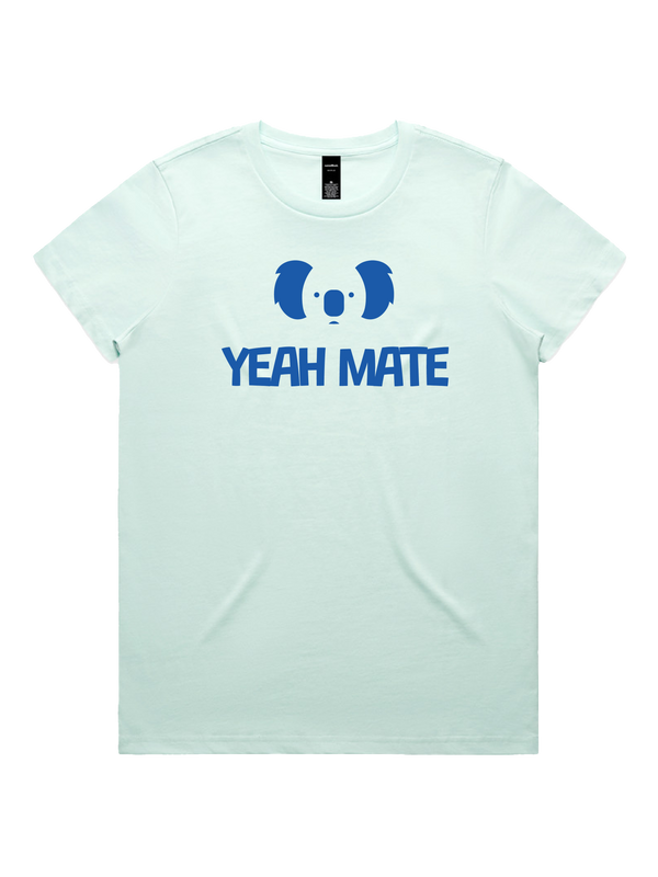 Yeah Mate Logo Stacked Ladies Tshirt - Lightning Blue / Seafoam