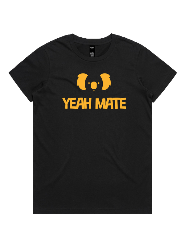 Yeah Mate Logo Stacked Ladies Tshirt - Yeah Mate Gold / Black