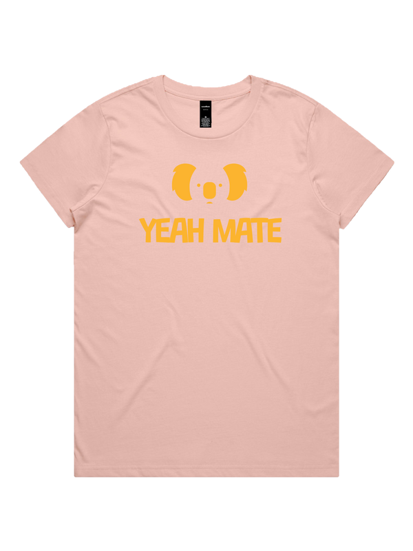 Yeah Mate Logo Stacked Ladies Tshirt - Yeah Mate Gold / Pale Pink