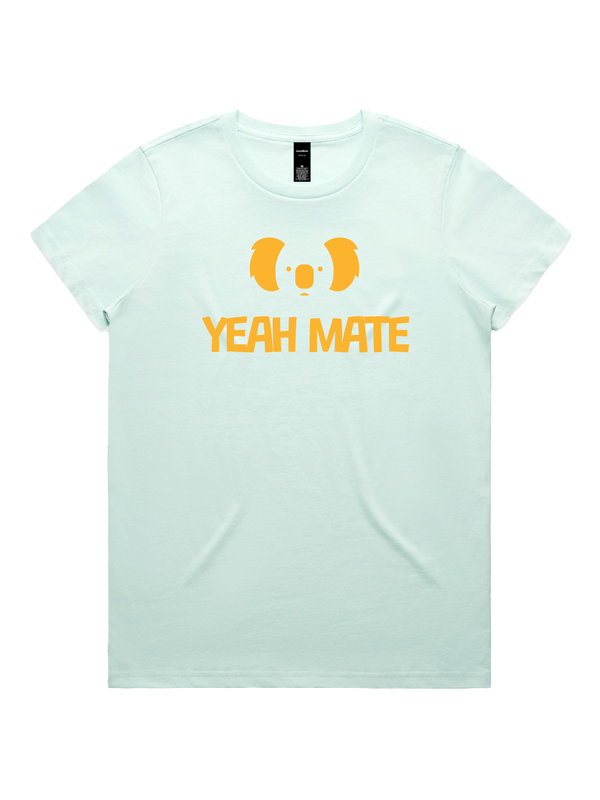Yeah Mate Logo Stacked Ladies Tshirt - Yeah Mate Gold / Seafoam