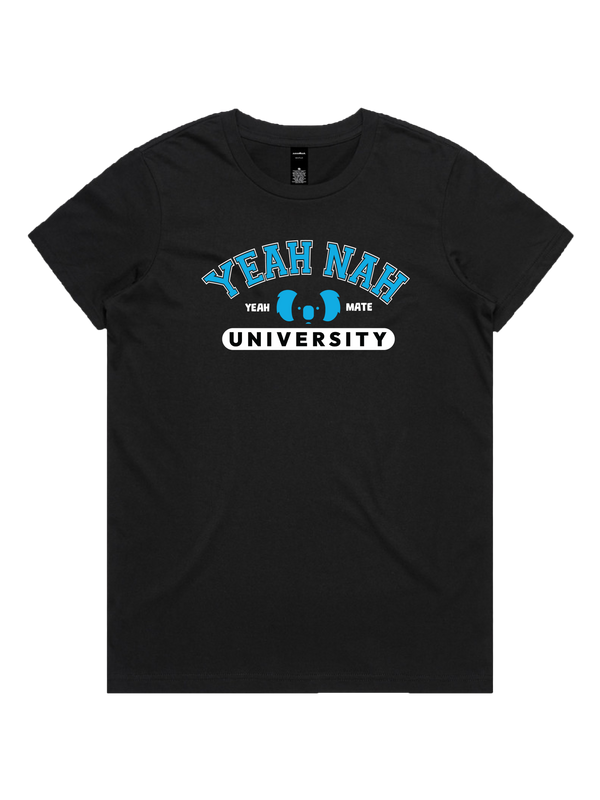 Yeah Nah University Ladies Tshirt - Yale Blue / Black