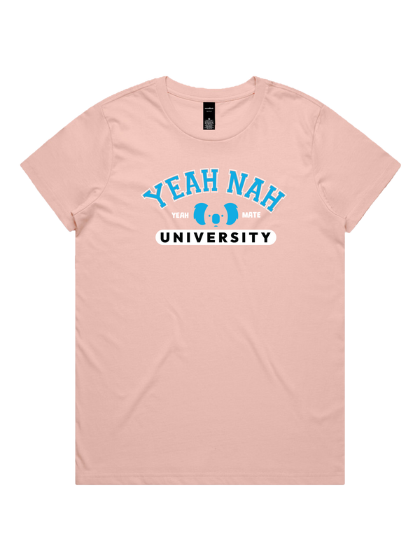 Yeah Nah University Ladies Tshirt - Yale Blue / Pale Pink