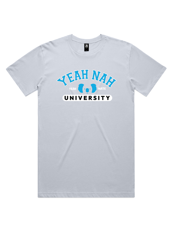 Yeah Nah University Mens Tshirt - Berkley Blue / Powder